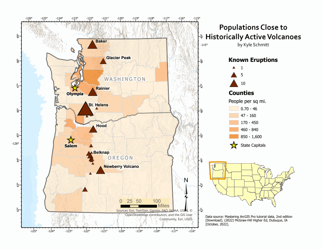 Populations Near Historically Active Volcanoes, Pacific Northwest